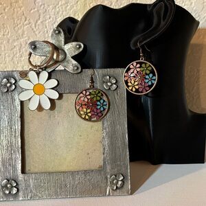 FLOWER BUNDLE: Floral Earrings, Daisy Photo Frame, & Flower Keychain (Set of 3)